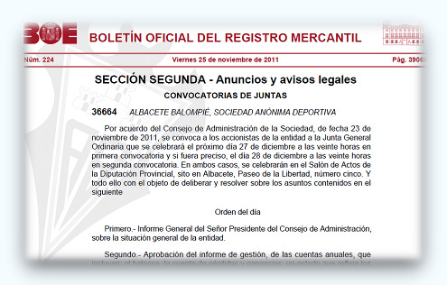 El Albacete convoca Junta General de Accionistas
