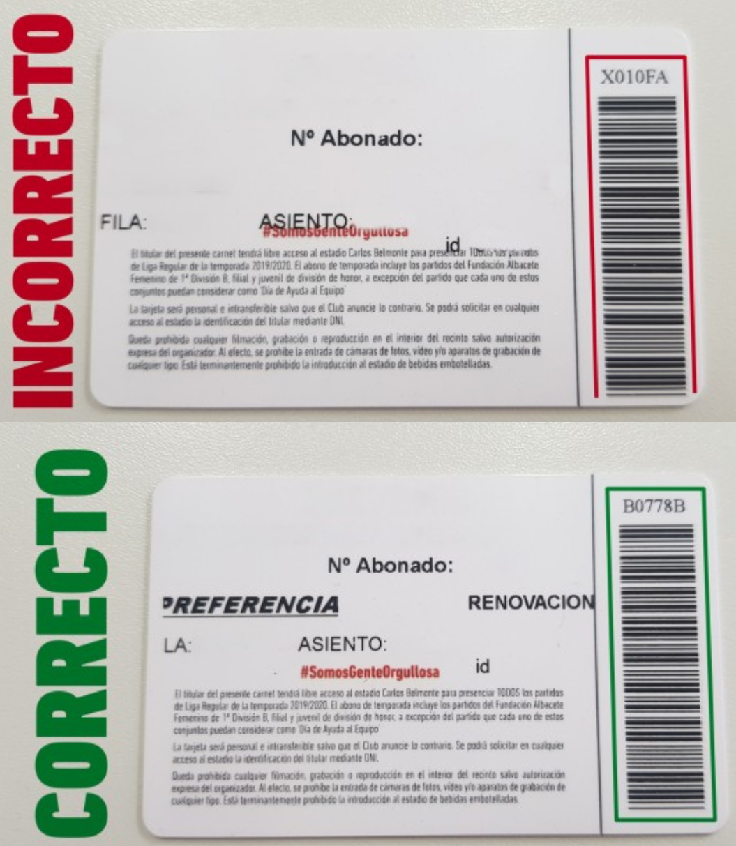 Incidencia en algunos carnets de abonado del Albacete Balompié